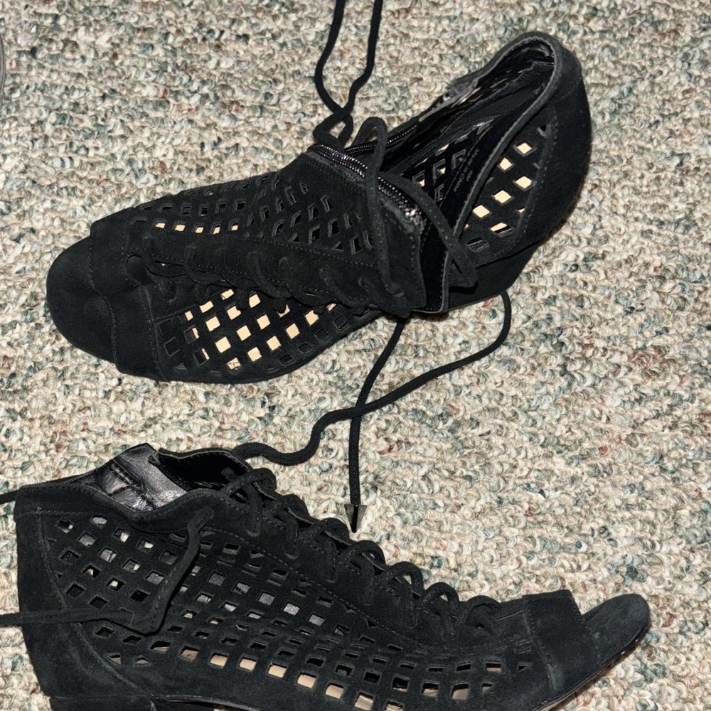 Gianni Bini Black Cutout Lace-Up Heels